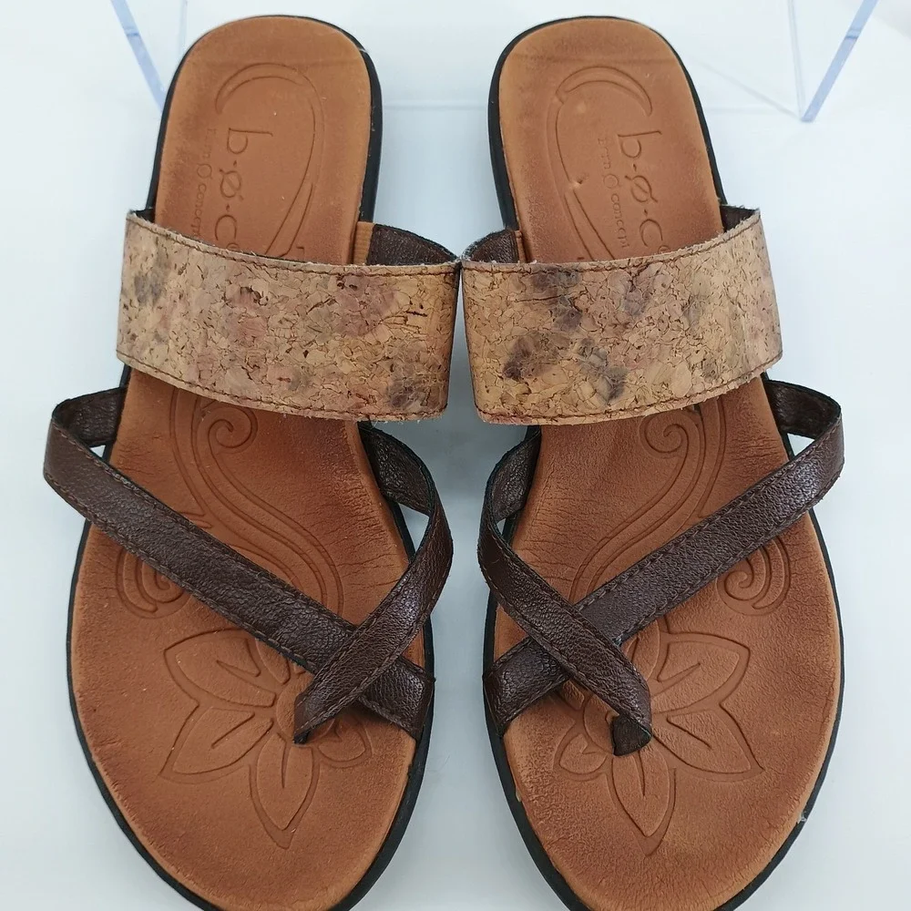 BOC  Thong Womens Brown Outdoor Beach Sandals Size 8 Cork Look Strap Slip On